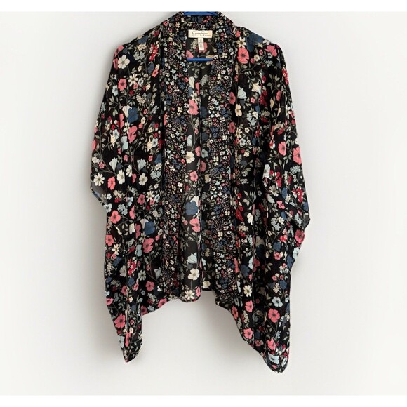 Jessica Simpson Maternity Floral Sheer Kimono Blouse One Size Black Boho - Picture 1 of 7